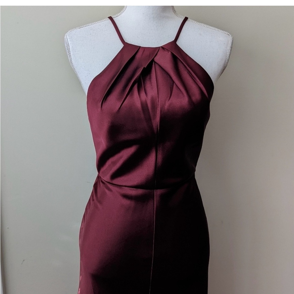 JENNY YOO Cameron Halter Neck Satin Gown in Hibiscus Sangria Size 0 - Picture 8 of 10